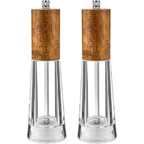 Daily Treasures 2 Pack Acrylic Pepper Grinder,8 inches Wooden Mill Visible,Refillable Pepper Grinder with Adjustable Screw,Salt And Pepper Grinder with Ceramic Core,Adjustable Mills, Shakers