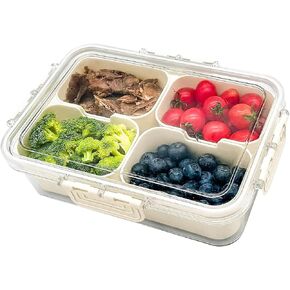 Snackle Box Container, Dishwasher Safe Snack Box for Adult Kids, 4 compartments Plastic Divided Serving Tray with Lid and Handle for Candy, Fruits, Snacks, Nuts, Small,1 Pack