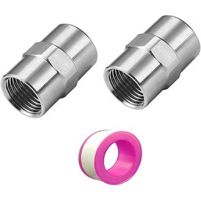 2Pcs-1/2" NPT Female Interface Beer Filter Interface Female Pipe Shower Head Coupling 304 stainless steel Head Coupling-Converter Adapter, for Home Plumbing Pipes Connect（With raw material belt）