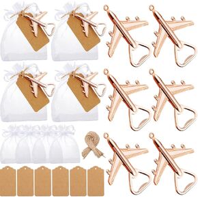 50 Pcs Airplane Bottle Opener Air Plane Beer Opener Aviation Veteran Opener Baby Shower Bottle Opener with Kraft Escort Tag for Vintage Aviation Gifts Veteran Travel Theme Party Favors Decor
