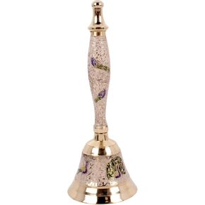 Brass Hand Bell Peacock Design | Loud Call Bell Wedding Bells | Hand Painted Indian Pooja Bell for Temples and Decorations | Colourful Christmas Bells Jingle Bell | 8 inch | White
