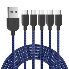 USB Type C Cable 5pack (3/3/6/6/10FT) Fast Charging 3.1A Quick Charge USB A to USB Type C Charger Cord for Samsung Galaxy S20 S10 S9 S8 A73 A51 A13, Note 20 10, LG G8 G7 Controller-Blue