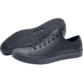 Shoes for Crews Delray, Men's, Women's, Unisex Leather Work Shoes, Slip Resistant, Water Resistant, Black, Men's 14 / Women's 15.5