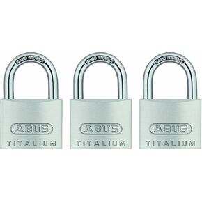ABUS 64TI/40 Titalium Aluminum Alloy Padlock, Keyed Alike with Nano Protect Steel Shackle, Pack of 3