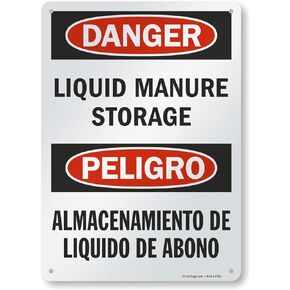 SmartSign "Danger - Liquid Manure Storage" Bilingual Sign | 10" x 14" Aluminum