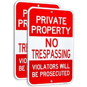 (2 Pack) Large Private Property No Trespassing Sign, Aluminum, Engineering Grade Reflective, Metal, Weather Resistant, Weatherproof, 12X18 Inches