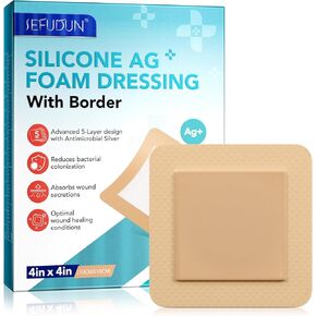 Ultra Premium Silicone Foam Dressing 4"x4", Adhensive Waterproof Silicone Bandages with Border, High Absorbent Bed Sore Bandages Wound Care Dressing, Easy On The Skin, 5 Packs