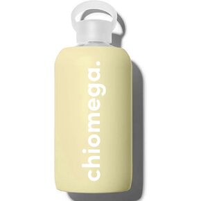 Sorority Shop Chi Omega Glass Water Bottle with Silicone Sleeve - 16 Oz Glass Water Bottle, Reusable Glass Water or Juice Bottle with Cap