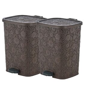 Superio Mini Outdoor Garbage Can 1.5 Gallon Small Trash Can with Foot Pedal Slim Plastic Waste Basket, Brown Lace Bathroom Trash Can with Lid 6 Qt Kitchen, Bedroom, Patio, Under Desk Office, 2 Pack