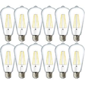 Sunco 12 Pack 60W Vintage LED Edison Bulbs Equivalent 8.5W CRI92 800 Lumens, Dimmable ST64 Filament 3000K Warm White E26 Medium Base Light Bulbs High Brightness Clear Glass Waterproof UL