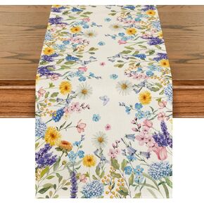 Artoid Mode Daisy Lavender Hydrangeas Spring Table Runner,Seasonal Summer Wildflowers Kitchen Dining Table Decoration for Home Party Decor 13x72 Inch