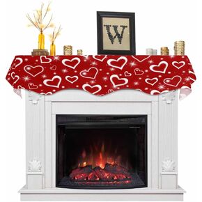 Valentine's Day Mantle Scarf 70 x 17 Inch, Love Heart Red Fireplace Mantel Scarf Mantel Cover Runner for Sweetest Day Valentines Wedding Party Anniversary Seasonal Holiday