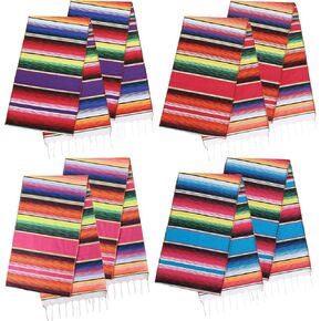 Holicolor Mexican Table Runner, 12 Pack 14 x 100 Inch 4 Colors Serape Table Runner, Mexican Party Decorations (Pink Purple Red Blue)