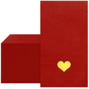 Valentine's Day Paper Guest Napkin Gold Foil Heart 3 Ply Disposable Napkin Red Dinner Hand Napkin Towel For Party Supplies Table Decor, 50Pcs