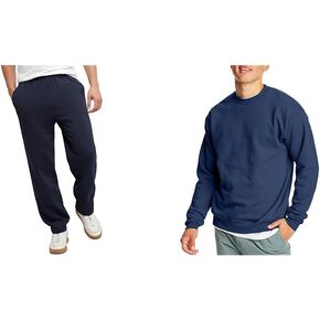Hanes Comfortsoft EcoSmart Men Fleece Sweece Shirt و Sweatpants Bundle ، X-Large Navy