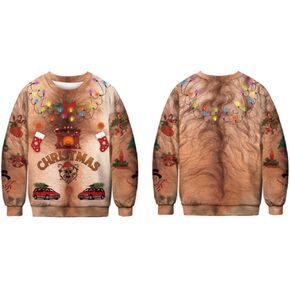 COLORFUL BLING Brown Crewneck Christmas Ugly Sweater Funny Naked Men Top Long Sleeve Xmas Party Sweatshirt, M