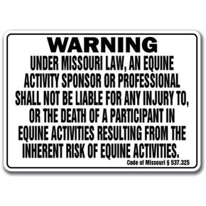 MISSOURI Equine Sign activity liability warning statute horse farm barn stable