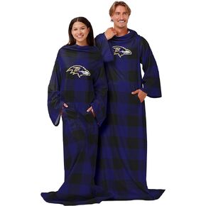FOCO Baltimore Ravens NFL Buffalo Plaid Oversized Wearable Throw Blanket - 48" x 71"