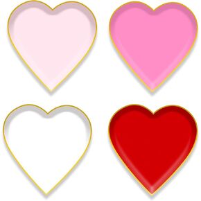 48pcs Heart Shape Valentines Day Paper Plate, 9 inch Pink Red White Heart Shape for Valentine Day Party Decorations