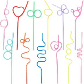12 Pcs Crazy Straws Silly Straws for Kids &Adults,Reusable Plastic Loop Curly Crazy Drinking Straws for Valentines Day Gift Christmas Birthday Wedding Party Supplies Decoration