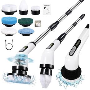 Electric Spin Scrubber,Cordless Cleaning Brush,Shower Cleaning Brush with 7 Replaceable Brush Heads, Power Scrubber 2 Adjustable Speeds,Detachable Long Handle Brush for Tile Tub