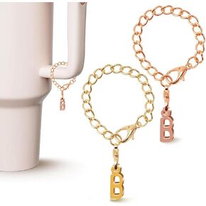 2PCS Letter Charm Accessories for Stanley Cup, Gold & Rose Gold A-Z Initial Chain Water Bottle Name Id Charms for Stanley 30&40 oz, Tumbler,Yeti, Simple Modern Cups Handle