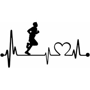 Runner Run Guy Heartbeat Marathon 13.1 26.2 Running Vinyl Decal Sticker (Black)