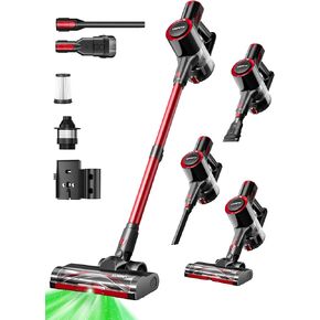 uwant Cordless Vacuum Cleaner, Lightweight, 23Kpa Powerful Suction, 50 Min Run Time, for Hardwood & Hard Floors, Pet Hair & Household Vacuum Cleaner, Stick Vacuum for Home, Red,VC2401