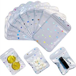 CGLRybO 100 pcs Resealable Holographic Self Sealing Bags with Zip 4x7inch Aluminium Foil Bonded Bags for Gift Jewellery Sample Storage Zip Seal Bags