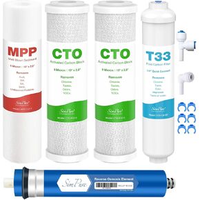 SimPure 50 GPD Revers Osmosis Water Filter Replacement Set, Compatible with APEC ESSENCE Series ROES-50, RO Filters Replacement for Most 10" Under-Sink Water Filter System Stage 1-5