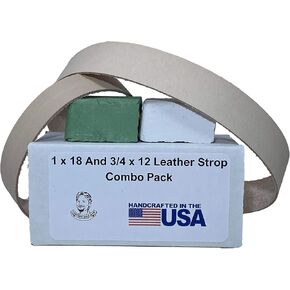 3/4" x 12" And 1" x 18" Leather Strop Combo Pack - Fits Ken Onion Worksharp WSKTSKO And Ken Onion Blade Grinder Attachment WSSO81112. Green and White Compounds Included