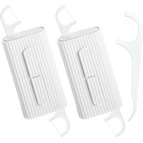 2 Case Portable Dental Floss Dispenser with Adult Flosser Sticks 20 Count, Travel Floss Case for Cleaning Teeth and Oral Care, Refillable Flossers Boxes for Dinners, Dating, Travel, Hotels (White)