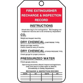 Accuform MGT208CTP PF-Cardstock Fire Extinguisher Tag, Legend"FIRE Extinguisher Recharge & Inspection Record", 5.75" x 3.25", Red/Black on White (Pack of 25)