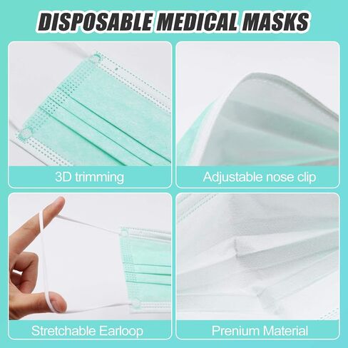 Medical 50 PCS القابل للتصرف في القناع 3 طبقة أقنعة واقية أخضر in Saudi Arabia