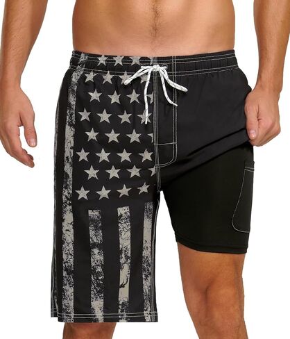 Mens Swim Trunks with Compression Liner 9" Swim Trunks Quick Dry Surfing Beach Shorts Hawaii Sports Shorts in Saudi Arabia