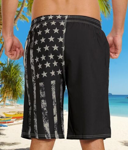 Mens Swim Trunks with Compression Liner 9" Swim Trunks Quick Dry Surfing Beach Shorts Hawaii Sports Shorts in Saudi Arabia