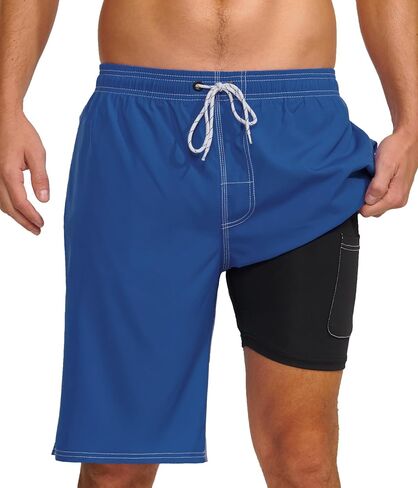 Mens Swim Trunks with Compression Liner 9" Swim Trunks Quick Dry Surfing Beach Shorts Hawaii Sports Shorts in Saudi Arabia