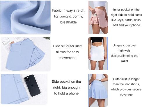 Yknktstc Womens Pleated Tennis Skirt with Pockets Crossover High Waist Athletic Golf Skorts Workout Sports Gym Skirts in Saudi Arabia