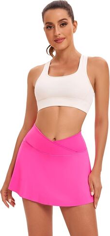 Yknktstc Womens Pleated Tennis Skirt with Pockets Crossover High Waist Athletic Golf Skorts Workout Sports Gym Skirts in Saudi Arabia