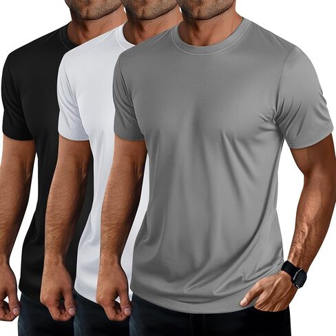 Ficerd 3 Pack Swim Shirts for Men Short Sleeve Quick Dry Shirts Crew Neck Rash Guard UV Athletic Lightweight Basics Tees in Saudi Arabia