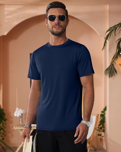 Ficerd 3 Pack Swim Shirts for Men Short Sleeve Quick Dry Shirts Crew Neck Rash Guard UV Athletic Lightweight Basics Tees in Saudi Arabia