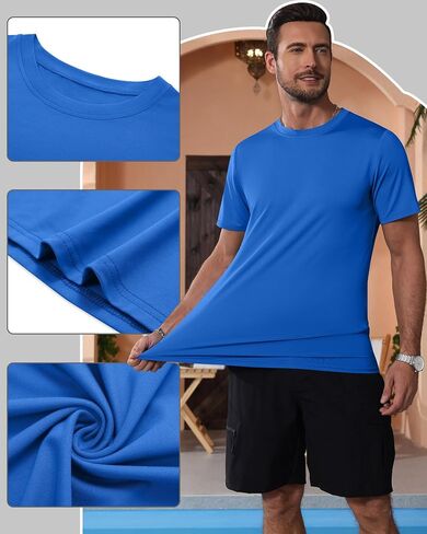 Ficerd 3 Pack Swim Shirts for Men Short Sleeve Quick Dry Shirts Crew Neck Rash Guard UV Athletic Lightweight Basics Tees in Saudi Arabia
