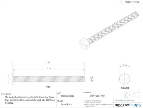 Small Parts 18-8 Stainless Steel Machine Screw, Plain Finish, Cheese Head, Slotted Drive, Meets DIN 84, 8mm Length, Fully Threaded, M6-1 Metric Coarse Threads (Pack of 50) in Kuwait