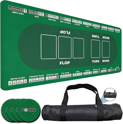 Poker Mat, 8-10 Players Texas Holder Poker Table Top - 70" x 35" Poker Topper for Tables - Poker Game Mat with 8 Coasters in Gift-Ready and Zipper Storage Bag in Saudi Arabia