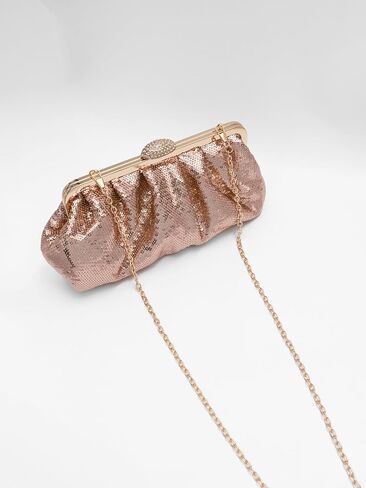 Solid Color Fish Scale Sequins Pleated Clutch Bag Hardware With Rhinestones Shiny Crossbody Purse for Women in Kuwait