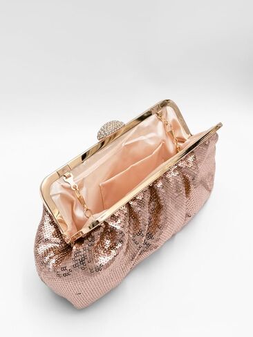 Solid Color Fish Scale Sequins Pleated Clutch Bag Hardware With Rhinestones Shiny Crossbody Purse for Women in Kuwait