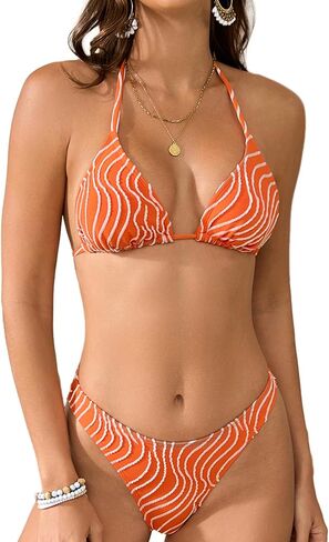 seamoly Women's Bikini Set Halter Two Piece Swimsuit Striped Tie Back High Cut Sexy Thong Bathing Suit in Saudi Arabia