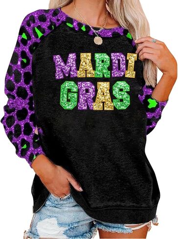 Mardi Gras Outfit for Women Leopard Splicing Fashion Mardi Gras Sweatshirts Party Long Sleeve in Saudi Arabia