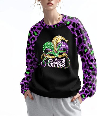 ملابس Mardi Gras للنساء Leopard الربط أزياء Mardi Gras Sweatshirts حفلة طويلة in Saudi Arabia