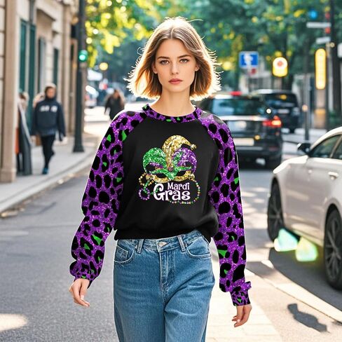 ملابس Mardi Gras للنساء Leopard الربط أزياء Mardi Gras Sweatshirts حفلة طويلة in Saudi Arabia